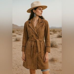 Vintage 70s Women’s Jeno De Paris Belted SUEDE Trench Coat Brown Western Boho 10